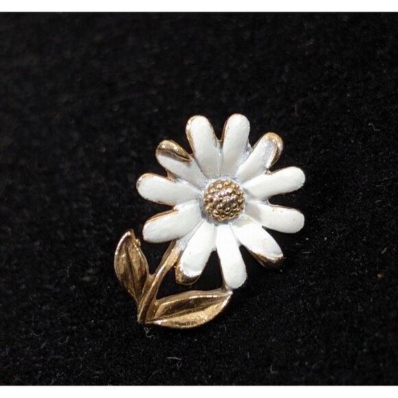 Vintage White Daisy Flower Enamel Tiny Tack Pin Brooch Retro Sunflower - Picture 1 of 6